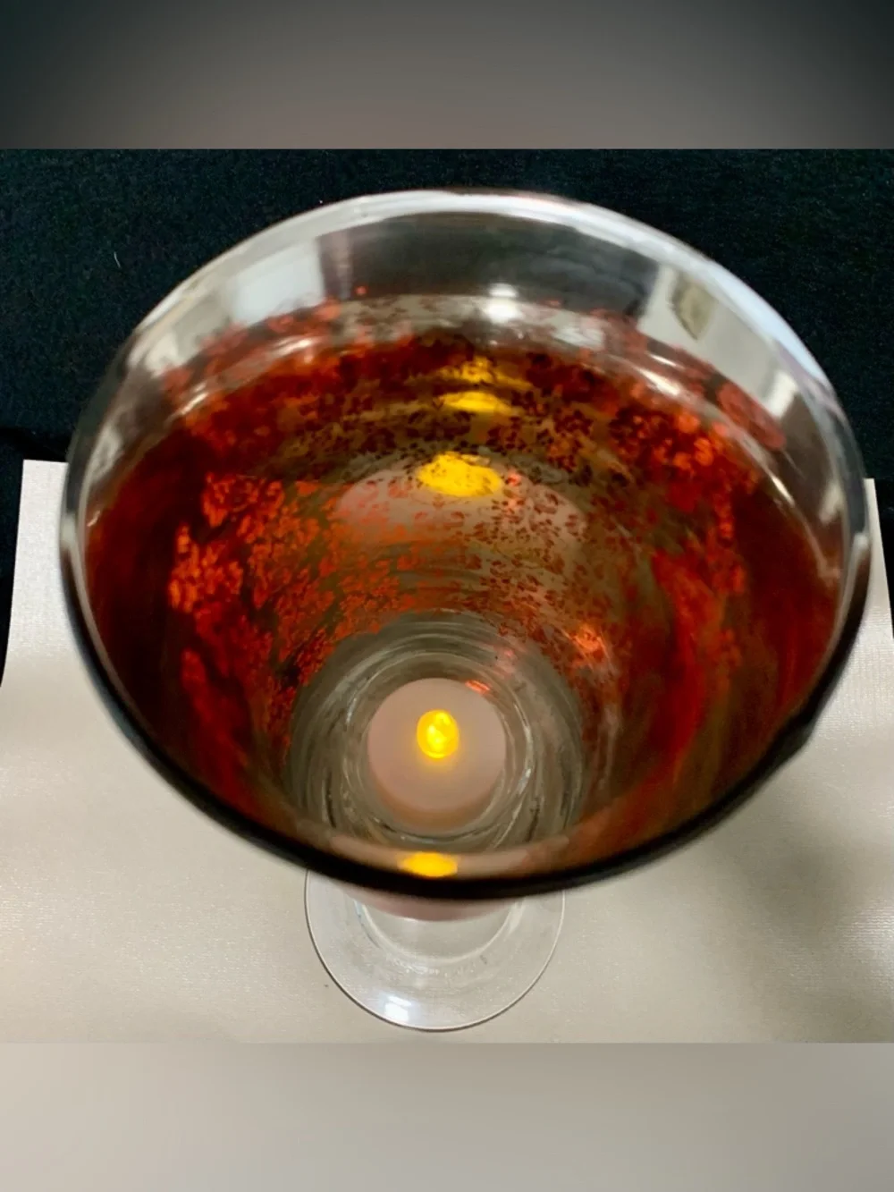 🔍 ❤️ Ruby Red Glass Goblet Votive Candle Holder with Ornate Gold Floral Pattern